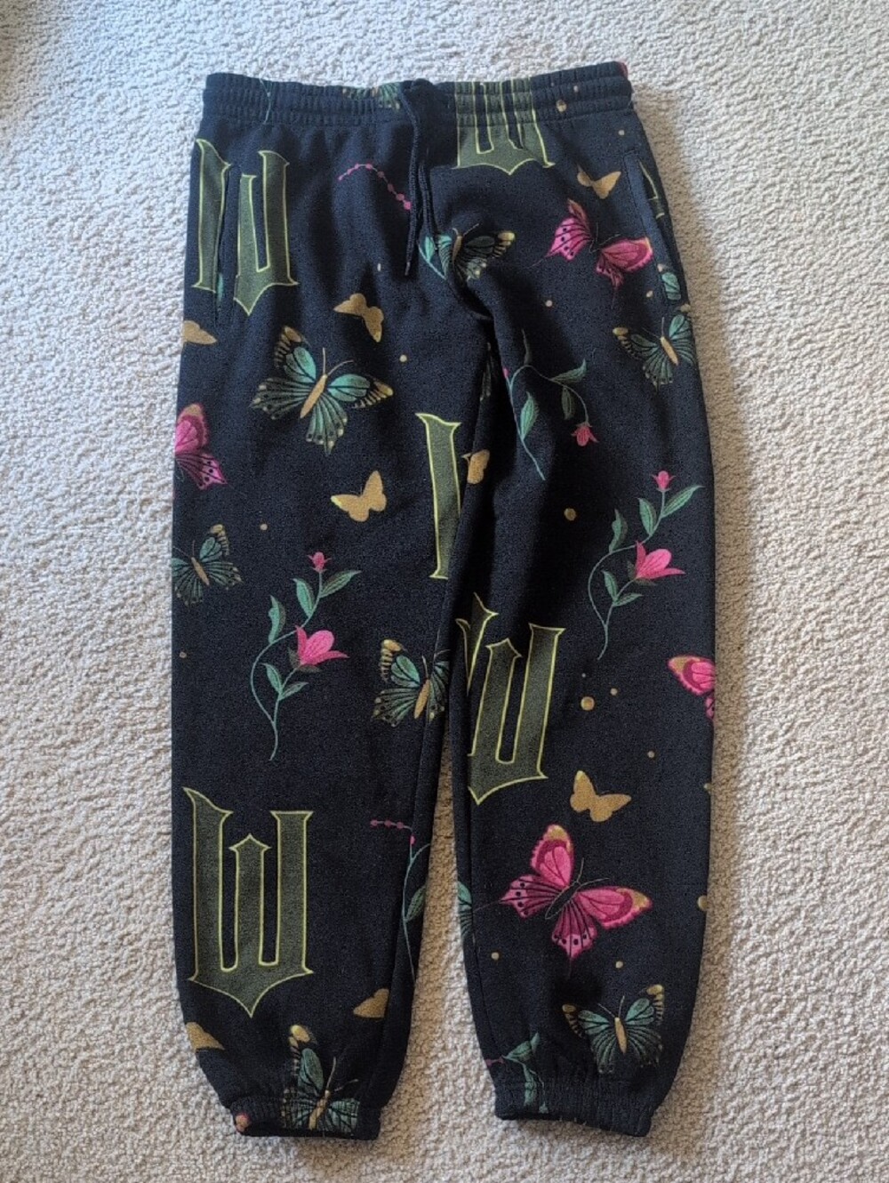Wicked Black Butterfly Print Jogger Pants with Gold Accents - Picture 3 of 5